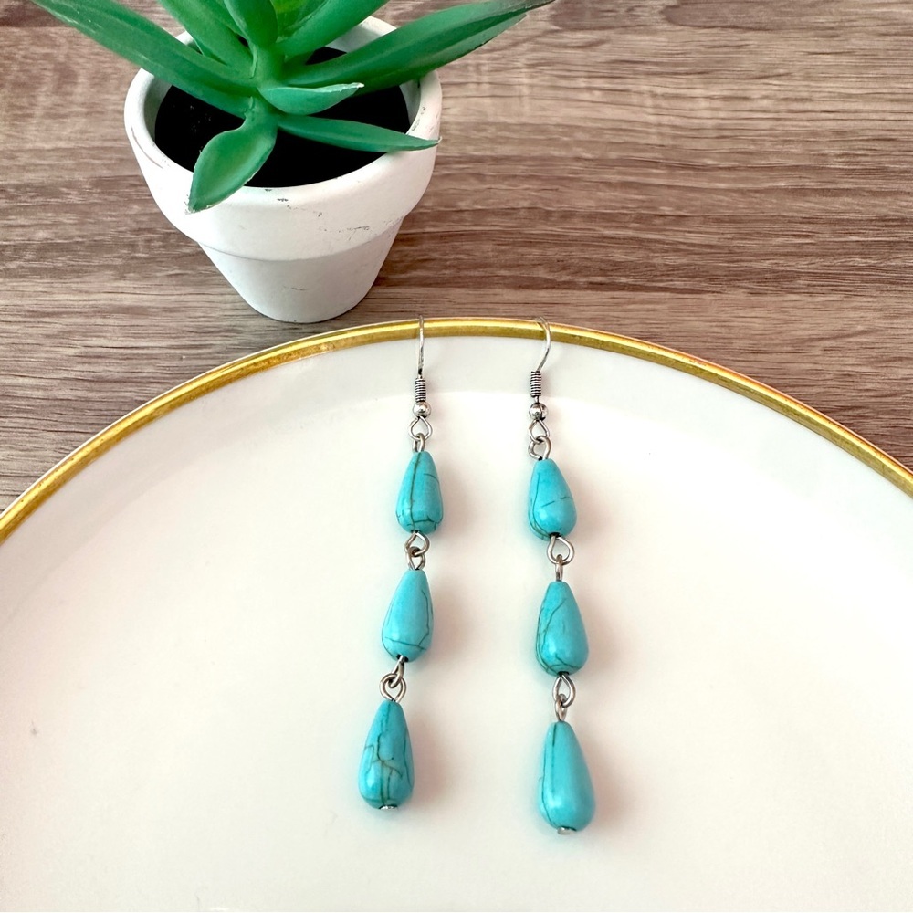 3/$22🩶 Turquoise Bead Dangle Earrings NEW Bohemian Hippie Western Teardrop